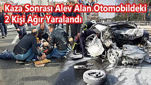 Kazanın Ardından Alev Alan Otomobildeki 2 kişi Ağır Yaralandı