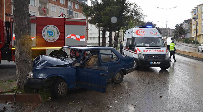 Kontrolden Çıkan Otomobil Ağaca Çarptı, 2 Yaralı