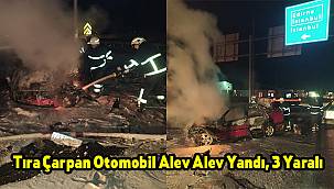 Tıra Çarpan Otomobil Alev Alev Yandı, 3 Yaralı