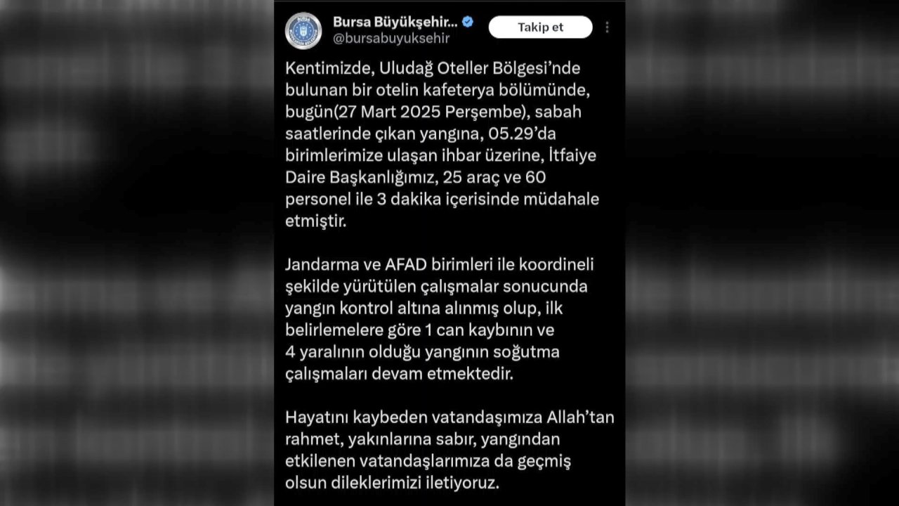Uludağ’da otel yangını; 1 ölü
